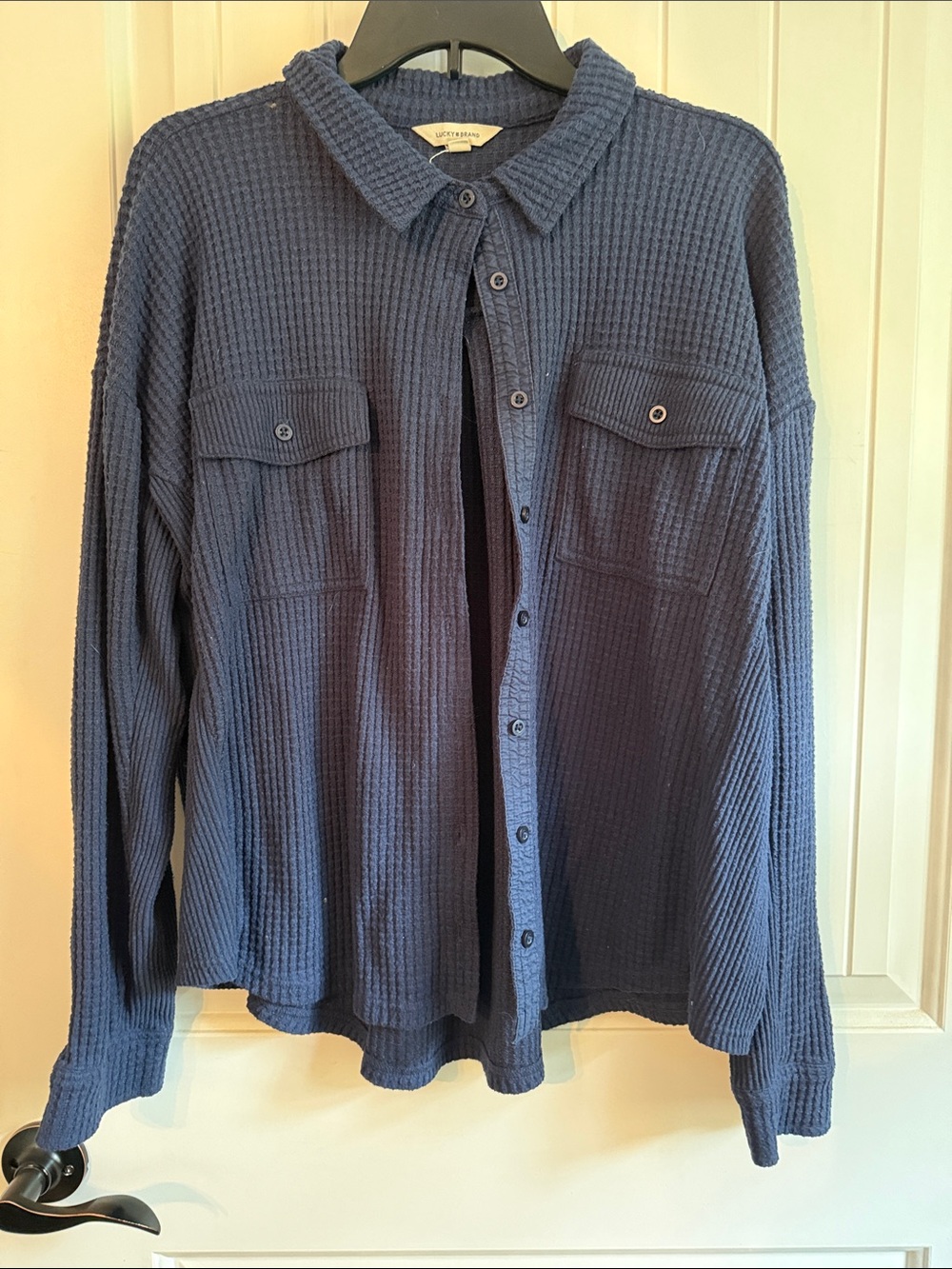 Lucky Brand Waffle Knit Button-Down Shirt Jacket - Blue